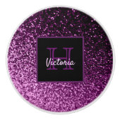 Lila Glitzer glänzend Glam mit Monogramm Keramikknauf (Vorderseite)