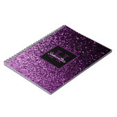Lila Glitzer glänzend Glam mit Monogramm Notizblock (Linke Seite)