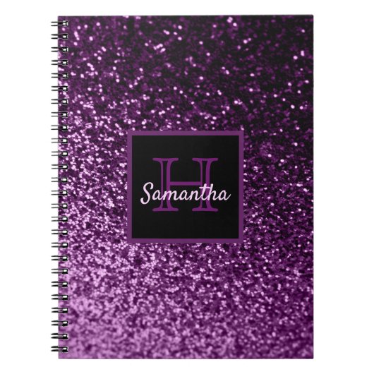 Lila Glitzer glänzend Glam mit Monogramm Notizblock (Vorderseite)