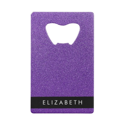 Lila Glitzer, Glitzer Hintergrund, Ihr Name Geldbeutel Flaschenöffner (Vorderseite)