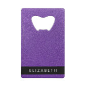 Lila Glitzer, Glitzer Hintergrund, Ihr Name Geldbeutel Flaschenöffner (Rückseite)