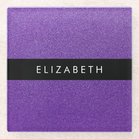 Lila Glitzer, Glitzer Hintergrund, Ihr Name Glasuntersetzer (Vorderseite)