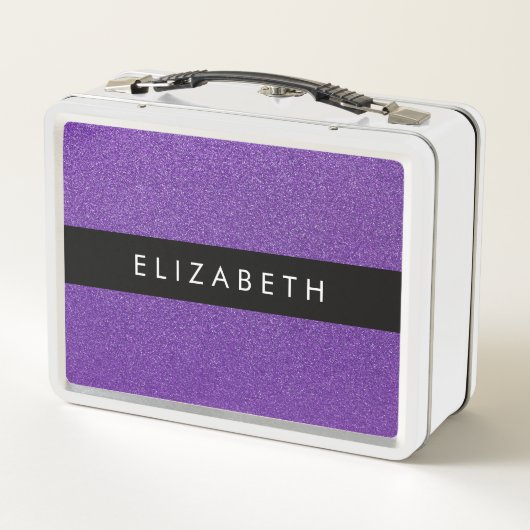 Lila Glitzer, Glitzer Hintergrund, Ihr Name Metall Brotdose (Rückseite)