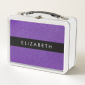 Lila Glitzer, Glitzer Hintergrund, Ihr Name Metall Brotdose (Vorderseite)