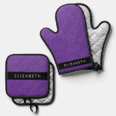 Lila Glitzer, Glitzer Hintergrund, Ihr Name Ofenhandschuh & Topflappen-Set (Vorderseite/Rückseite)