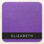 Lila Glitzer, Glitzer Hintergrund, Ihr Name Rechteckiger Pappuntersetzer (Vorderseite)
