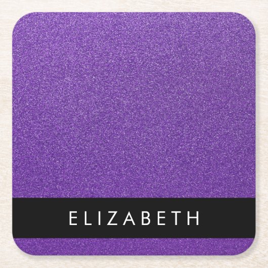 Lila Glitzer, Glitzer Hintergrund, Ihr Name Rechteckiger Pappuntersetzer (Vorderseite)