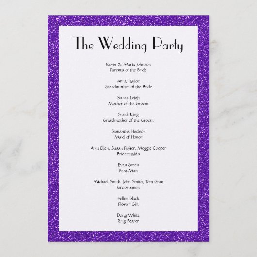 Lila Glitzer, Glitzer Textur, Hochzeitsprogramm Programm (Rückseite)