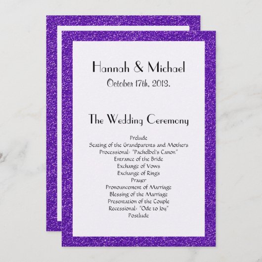 Lila Glitzer, Glitzer Textur, Hochzeitsprogramm Programm (Vorne/Hinten)