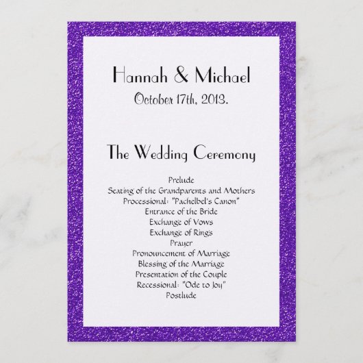 Lila Glitzer, Glitzer Textur, Hochzeitsprogramm Programm (Vorderseite)