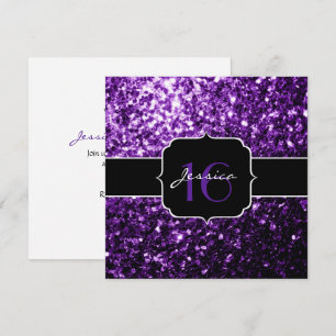 Lila Glitzer Glitzern Sweet 16 Square Einladung