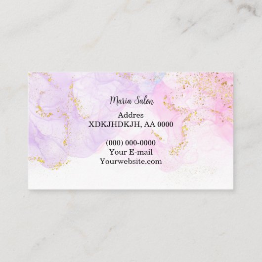Lila Glitzer Gold Aquarell Business Card Visitenkarte (Rückseite)
