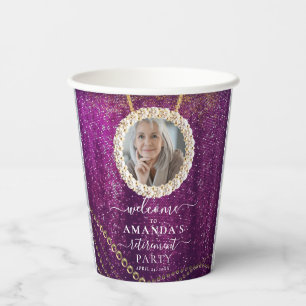 Lila Glitzer Gold Custom Foto Retirement Party Pappbecher