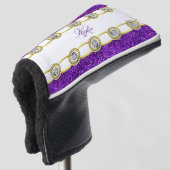 Lila Glitzer Gold Juwelen Monogramm Name Putter Golf Headcover (3/4 Vorderseite)