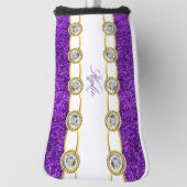 Lila Glitzer Gold Juwelen Monogramm Name Putter Golf Headcover (Rotieren 90)