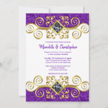 Lila Glitzer Goldsteine Einladung zur Hochzeit