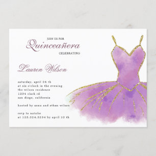 Lila Glitzer Gown Quinceanera Einladung
