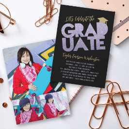 Lila Glitzer Graduate Cutout Graduation Party Einladung