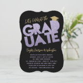 Lila Glitzer Graduate Cutout Graduation Party Einladung (Stehend Vorderseite)