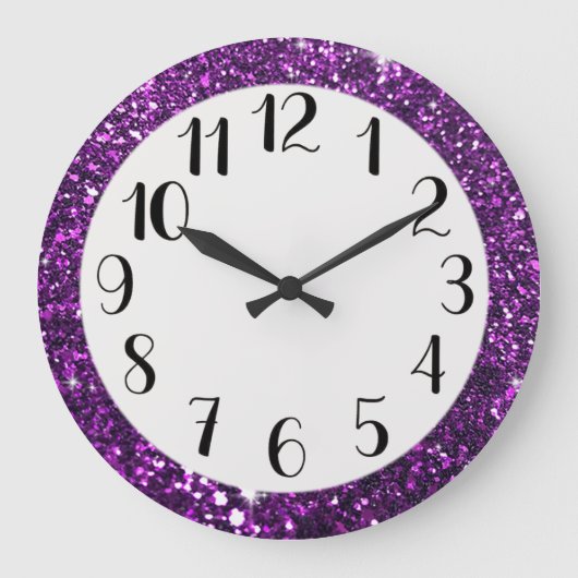 Lila Glitzer Große Wanduhr (Vorderseite)