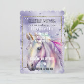 Lila Glitzer Herz Einhorn Einladung (Stehend Vorderseite)
