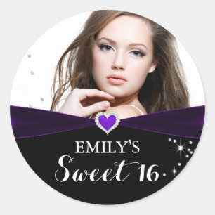 Lila Glitzer Herz Foto Sweet Sixteen Aufkleber
