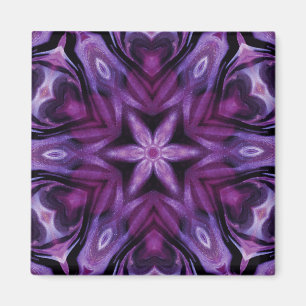 Lila Glitzer Herz und Blume Kaleidoskop Muster Magnet