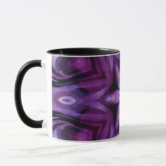 Lila Glitzer Herz und Blume Kaleidoskop Muster Tasse (Links)