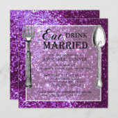Lila Glitzer-Hochzeits-Proben-Abendessen Einladung (Vorne/Hinten)