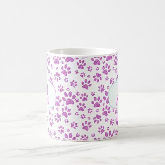 Lila Glitzer Hunde Mama Paw Prints Kaffeetasse (Mittel)