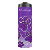 Lila Glitzer-Hundetext Thermosbecher (Vorderseite)