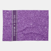 Lila Glitzer (Imitate) Personalisierter Name Geschirrtuch (Horizontal)