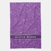 Lila Glitzer (Imitate) Personalisierter Name Geschirrtuch (Vertikal)