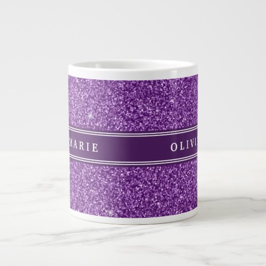 Lila Glitzer (Imitate) Personalisierter Name Jumbo-Tasse (Vorderseite)