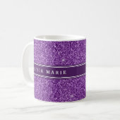 Lila Glitzer (Imitate) Personalisierter Name Kaffeetasse (Vorderseite Links)