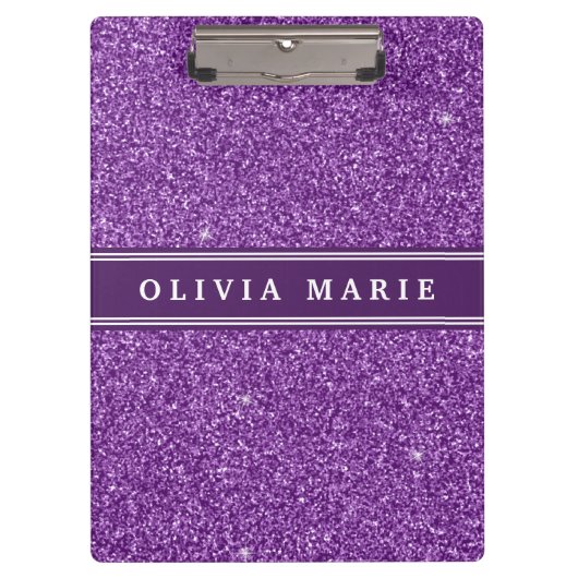 Lila Glitzer (Imitate) Personalisierter Name Klemmbrett (Vorderseite)