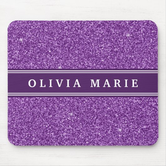 Lila Glitzer (Imitate) Personalisierter Name Mousepad (Vorne)