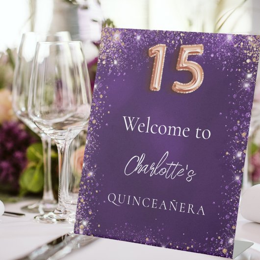 Lila Glitzer in Quinceanera Glitzern willkommen Sockelschild