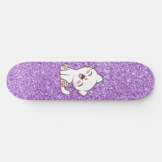 Lila Glitzer Katze Skateboard Deck (Horizontal)