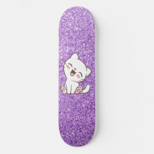Lila Glitzer Katze Skateboard Deck