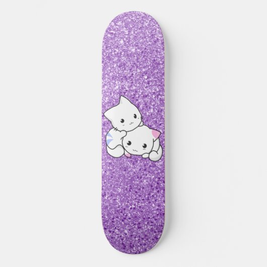 Lila Glitzer Katze Skateboard Deck (Vorderseite)