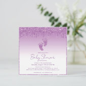 Lila Glitzer Kinderdusche Einladung (Stehend Vorderseite)