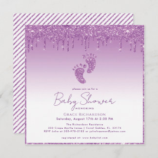 Lila Glitzer Kinderdusche Einladung