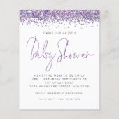 Lila Glitzer Kinderdusche Einladung (Vorderseite)