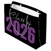 Lila Glitzer-Klasse 2026 Große Geschenktüte (Rückseite Schrägansicht)