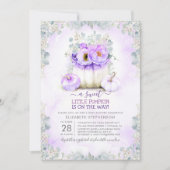 Lila Glitzer Kleine florale Pumpkin Baby Dusche Einladung (Vorderseite)