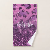 Lila Glitzer Leopard Print Badhandtuch Set (Handtuch)