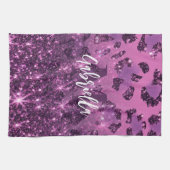 Lila Glitzer Leopard Print Geschirrtuch (Horizontal)
