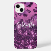 Lila Glitzer Leopard Print iPhone Hülle (Rückseite)