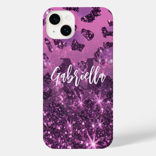 Lila Glitzer Leopard Print iPhone Hülle (Rückseite)